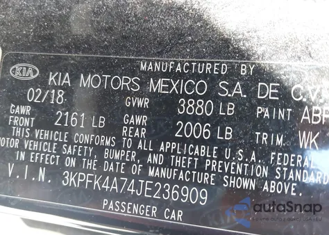2018 Kia Forte Lx from USA, damaged, VIN 3KPFK4A74JE236909